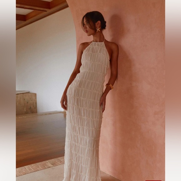 Peppermayo Dresses & Skirts - Peppermayo Ivory Strapless Halter Maxi Dress